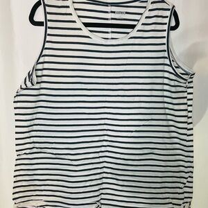 Duluth Trading Co White and Black Striped Sleeveless Tank